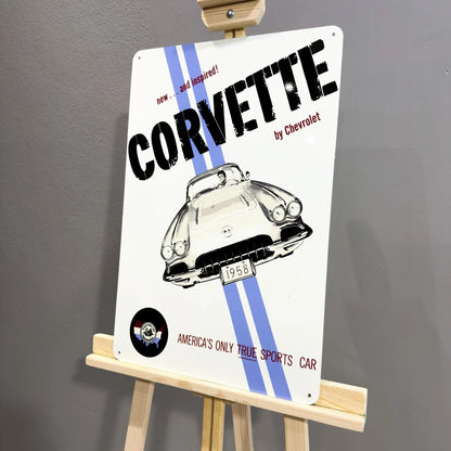 Chevrolet Corvette 1958 Sports Car Heavy Metal Sign – Garage & Man Cave Decor
