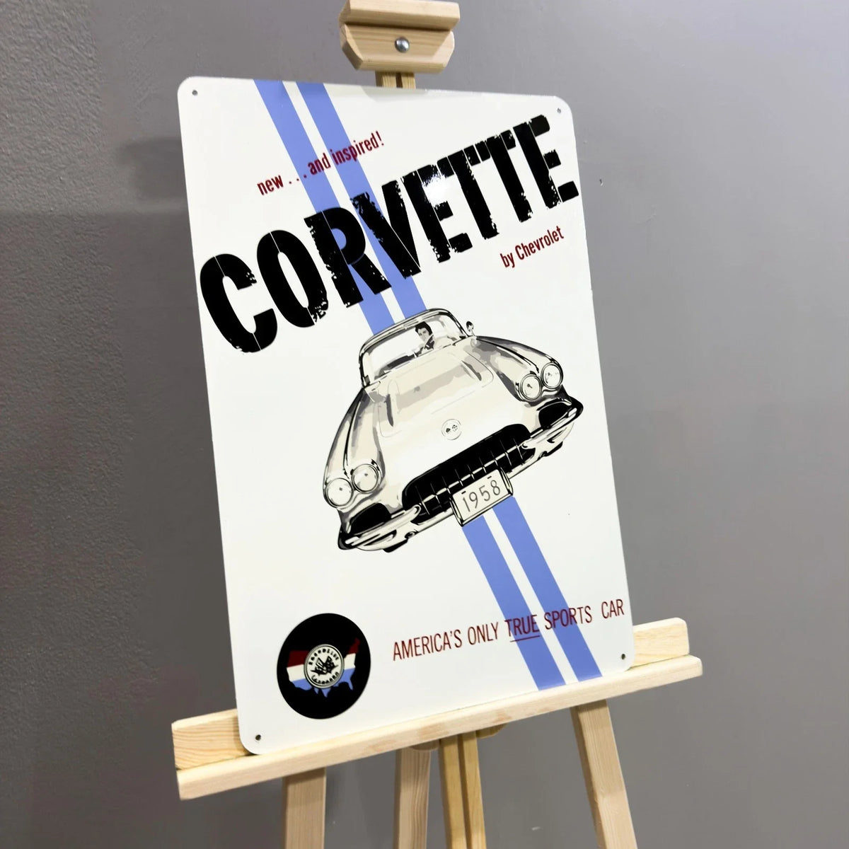 Chevrolet Corvette 1958 Sports Car Heavy Metal Sign – Garage & Man Cave Decor