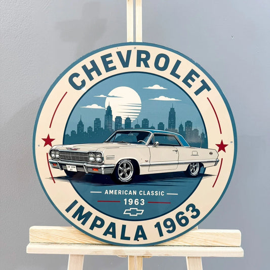 Chevrolet Impala 1963 Round Heavy Metal Sign – Garage & Man Cave Decor