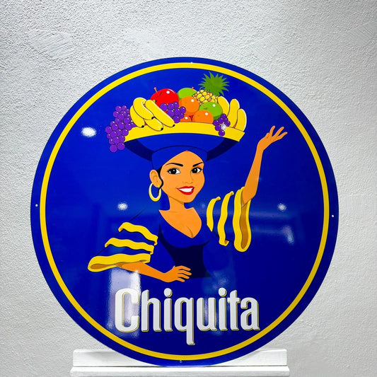 Chiquita Tropical Lady - Fruit Advertising Round Heavy Metal Sign – Garage & Man Cave Decor