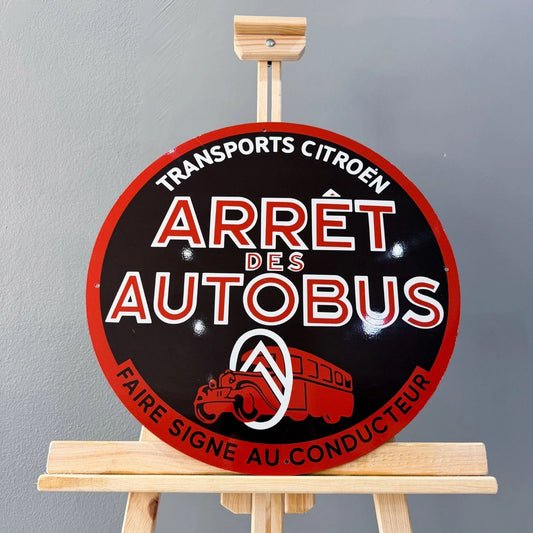Citroën Bus Stop -Arrêt des Autobus Round Heavy Metal Sign – Garage & Man Cave Decor