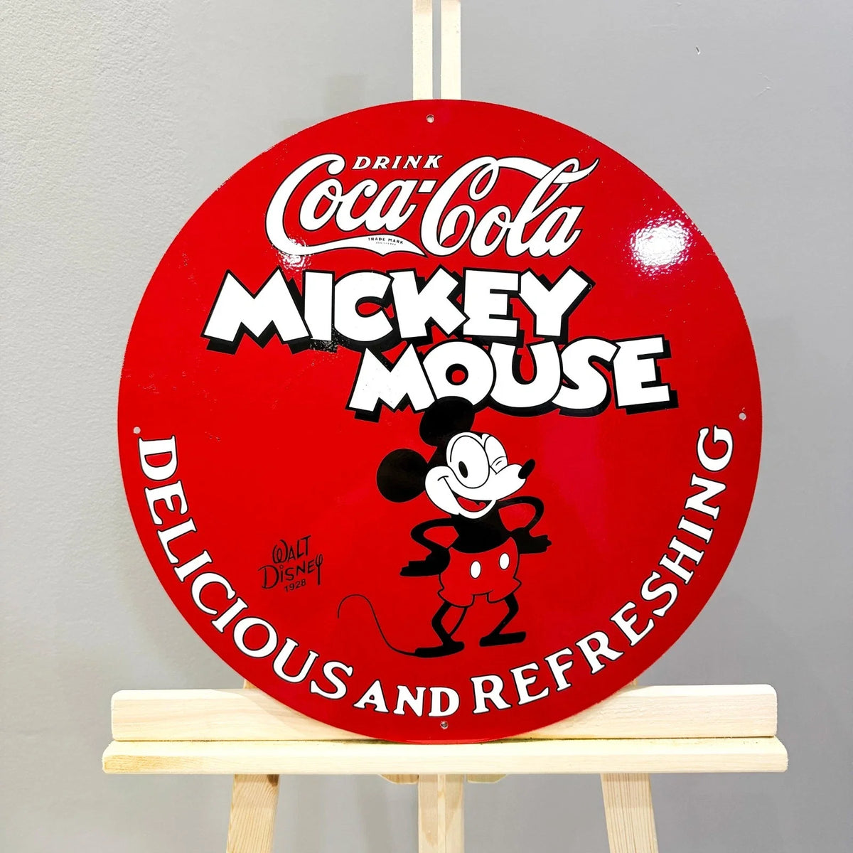 COCA-COLA x MICKEY MOUSE Round Heavy Metal Sign – Garage & Man Cave Decor