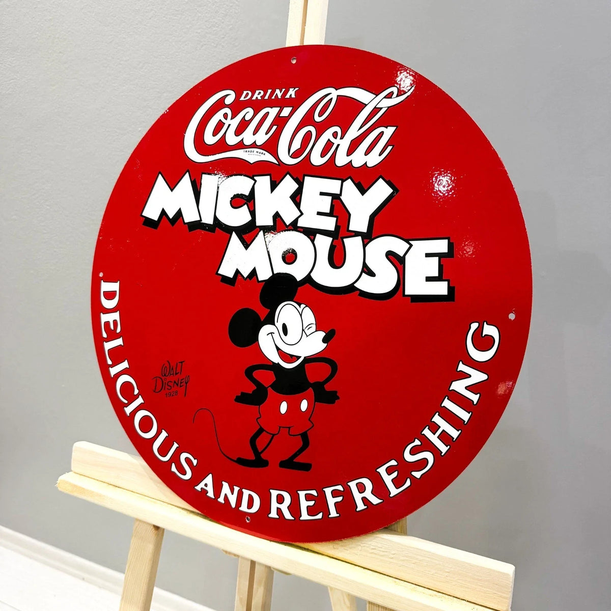 COCA-COLA x MICKEY MOUSE Round Heavy Metal Sign – Garage & Man Cave Decor