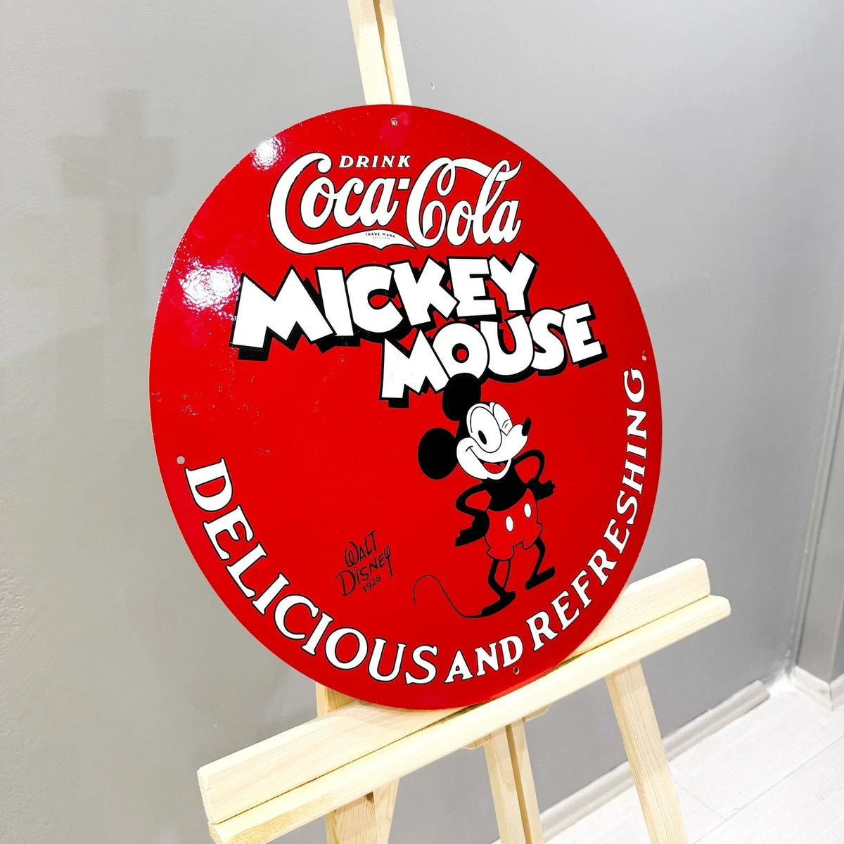 COCA-COLA x MICKEY MOUSE Round Heavy Metal Sign – Garage & Man Cave Decor