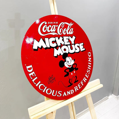 COCA-COLA x MICKEY MOUSE Round Heavy Metal Sign – Garage & Man Cave Decor