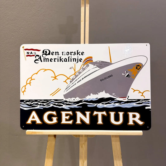 Den Norske Amerikalinje Agentur Ship Heavy Metal Sign – Garage & Man Cave Decor