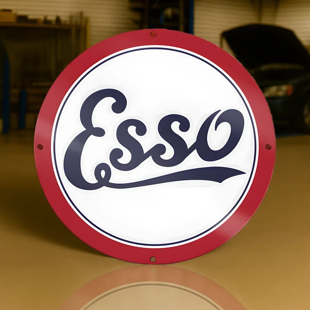 Esso Classic Round Heavy Metal Sign – Garage & Man Cave Decor
