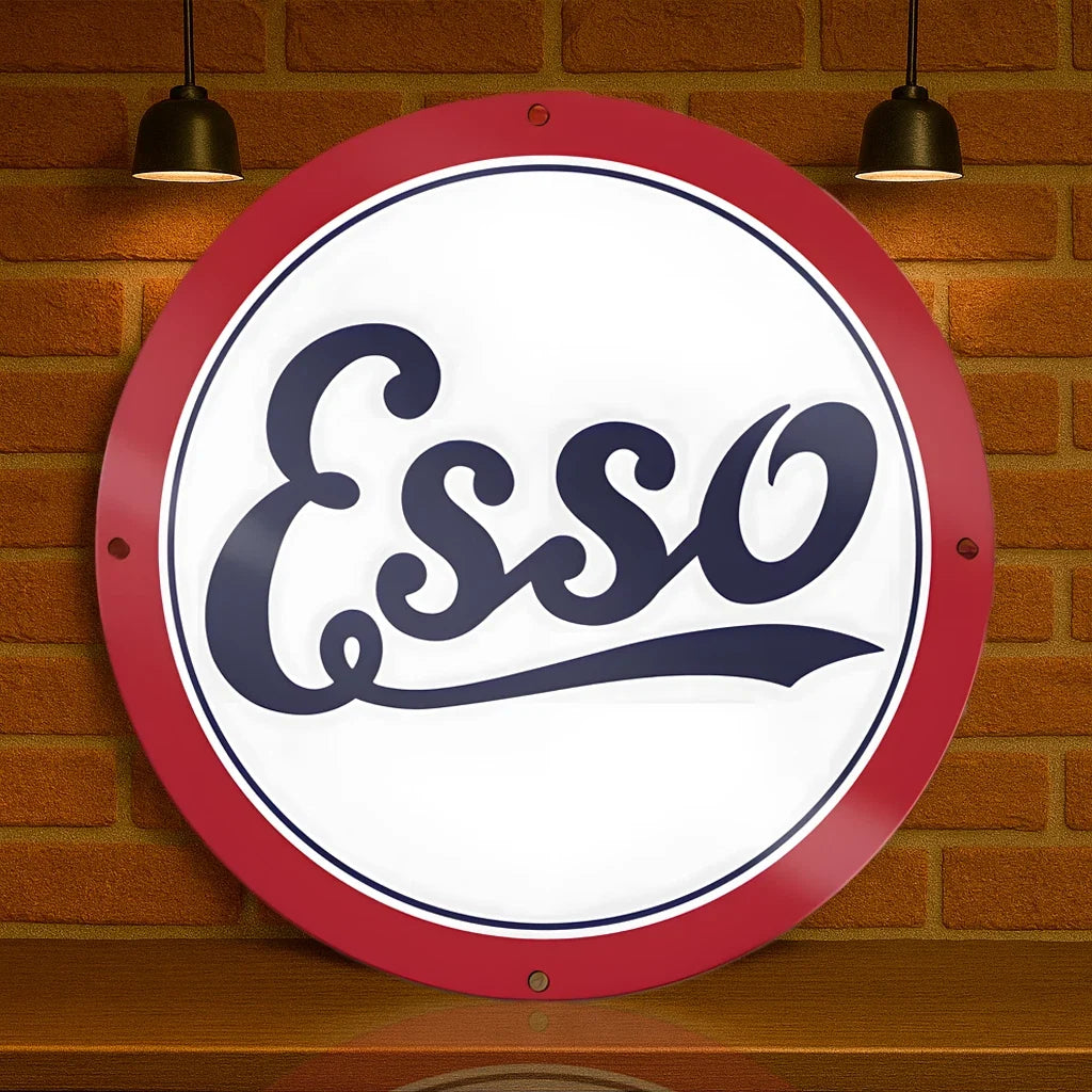 Esso Classic Round Heavy Metal Sign – Garage & Man Cave Decor