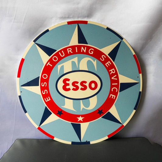 Esso Touring Service - Compass Star Round Heavy Metal Sign – Garage & Man Cave Decor