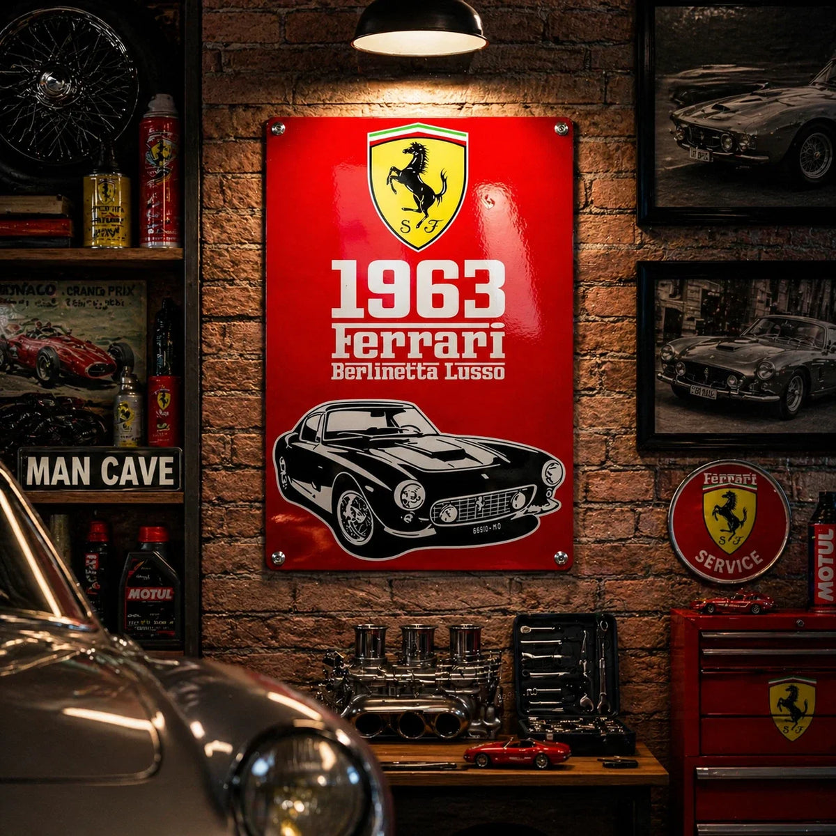 Ferrari 1963 Berlinetta Lusso Rusted Heavy Metal Sign – Garage & Man Cave Decor