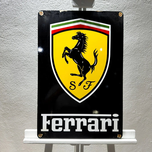 Ferrari Rusty Shield Heavy Metal Sign – Garage & Man Cave Decor