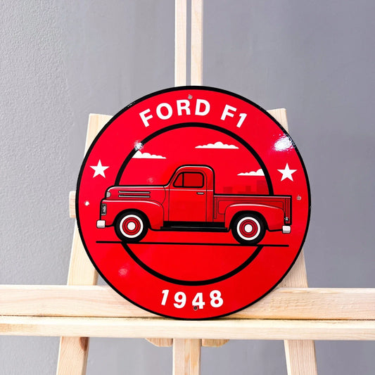 Ford F1 1948 Pickup Round Heavy Metal Sign – Garage & Man Cave Decor