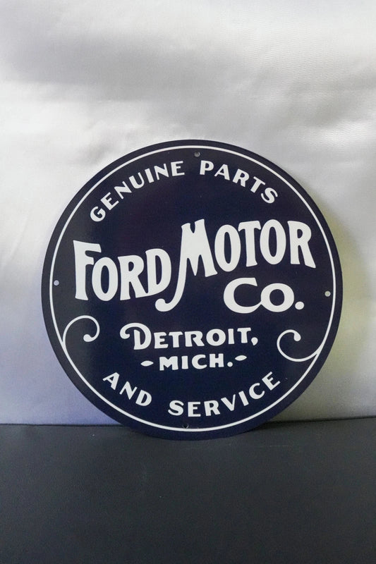 Ford Motor Co. Detroit - Genuine Parts & Service 30 CM Round Heavy Metal Sign – Garage & Man Cave Decor
