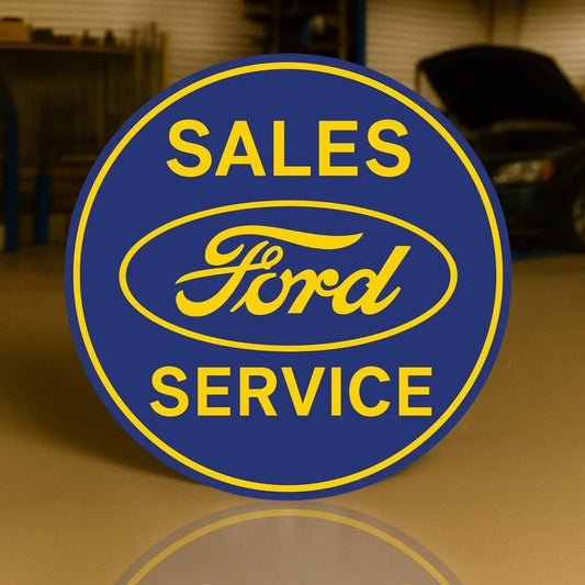 FORD SALES & SERVICE Round Heavy Metal Sign – Garage & Man Cave Decor