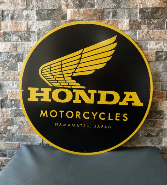 HONDA MOTORCYCLES - Wing Logo Round Heavy Metal Sign – Garage & Man Cave Decor