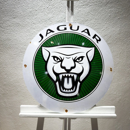 Jaguar Growler Logo Rusted Round Heavy Metal Sign – Garage & Man Cave Decor