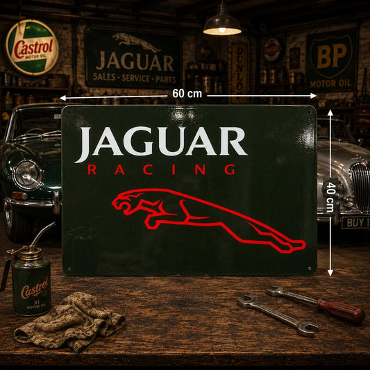 Jaguar Racing Leaping Cat Heavy Metal Sign – Garage & Man Cave Decor