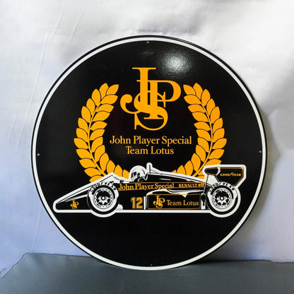 John Player Special - Team Lotus Formula Round Heavy Metal Sign – Garage & Man Cave Decor