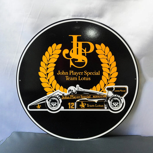John Player Special - Team Lotus Formula Round Heavy Metal Sign – Garage & Man Cave Decor