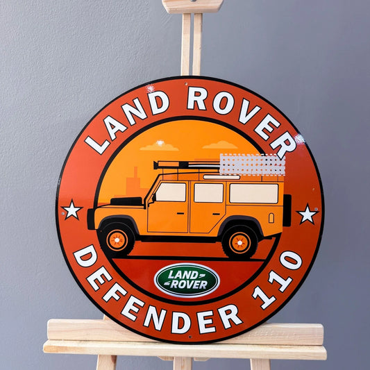 Land Rover Defender 110 - Adventure Round Heavy Metal Sign – Garage & Man Cave Decor