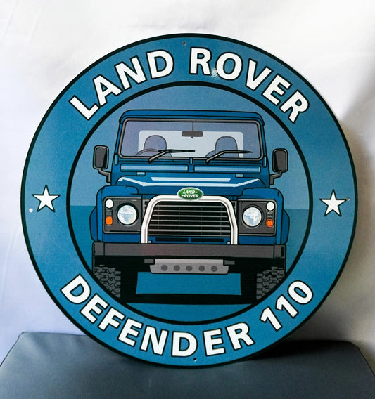 Land Rover Defender 110 - Off-Road Round Heavy Metal Sign – Garage & Man Cave Decor