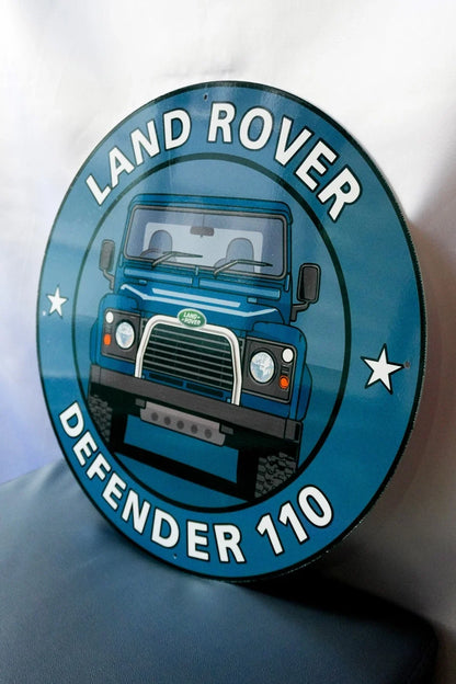 Land Rover Defender 110 - Off-Road Round Heavy Metal Sign – Garage & Man Cave Decor