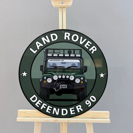 Land Rover Defender 90 - Off-Road Round Heavy Metal Sign – Garage & Man Cave Decor