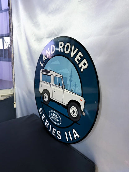 Land Rover Series IIA - Classic British Off-Road Round Heavy Metal Sign – Garage & Man Cave Decor