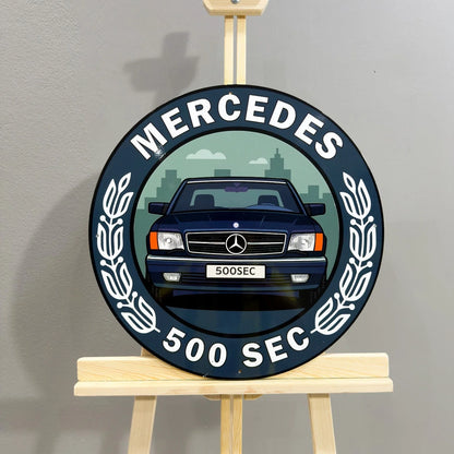 Mercedes 500 SEC Round Heavy Metal Sign – Garage & Man Cave Decor