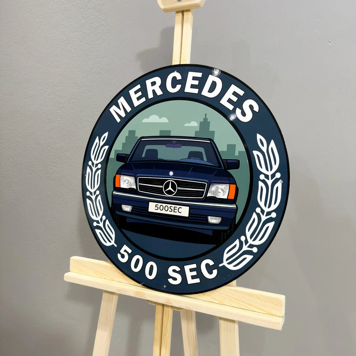 Mercedes 500 SEC Round Heavy Metal Sign – Garage & Man Cave Decor