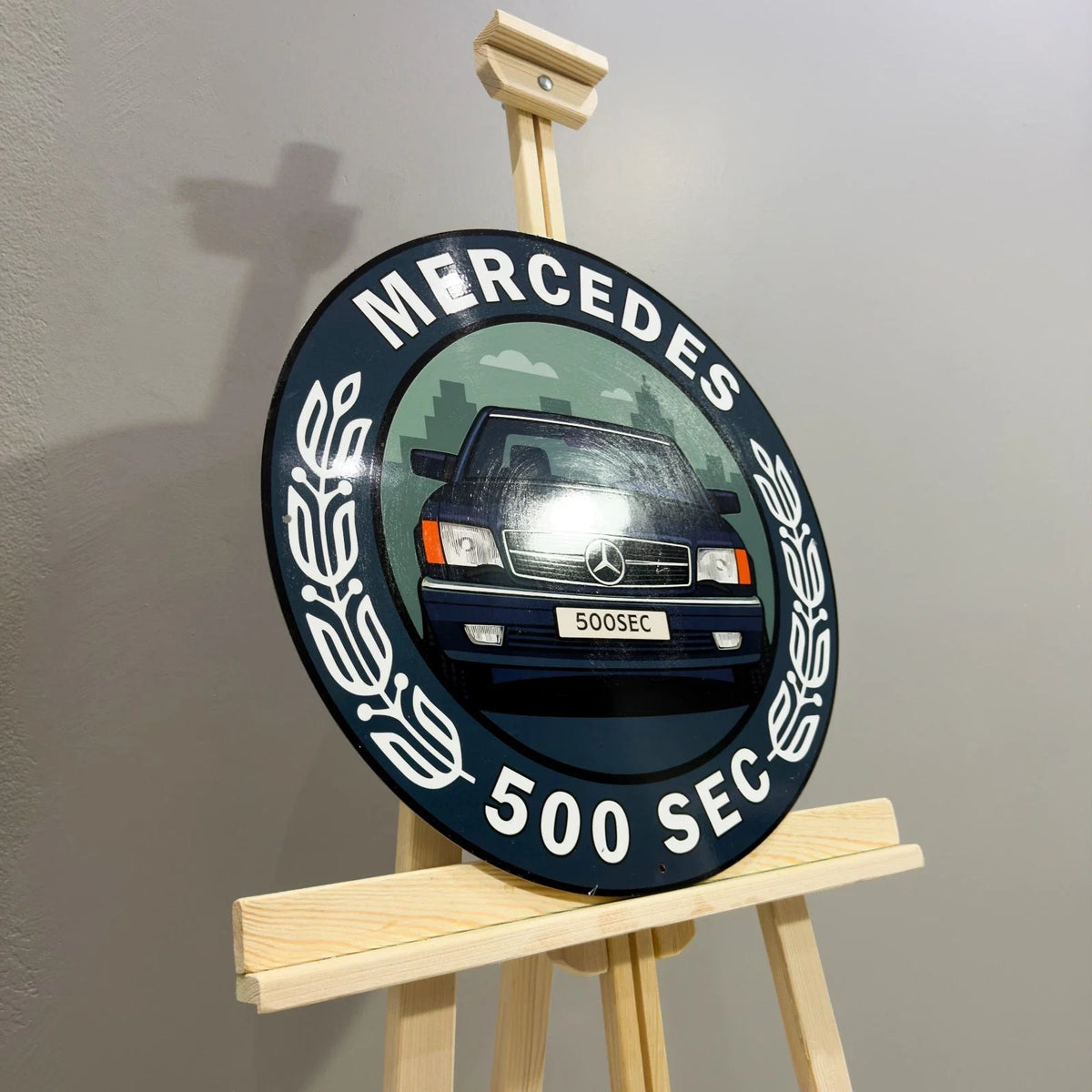 Mercedes 500 SEC Round Heavy Metal Sign – Garage & Man Cave Decor