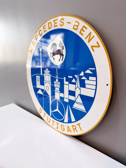 Mercedes Stuttgart City Skyline Round Heavy Metal Sign – Garage & Man Cave Decor