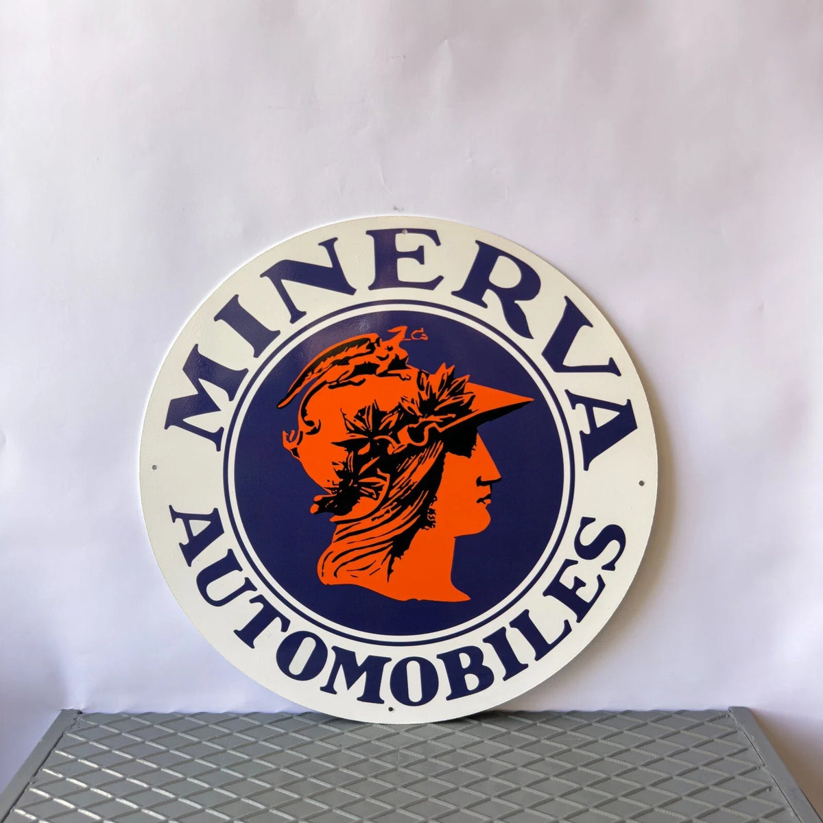 Minerva Automobiles Round Heavy Metal Sign – Garage & Man Cave Decor