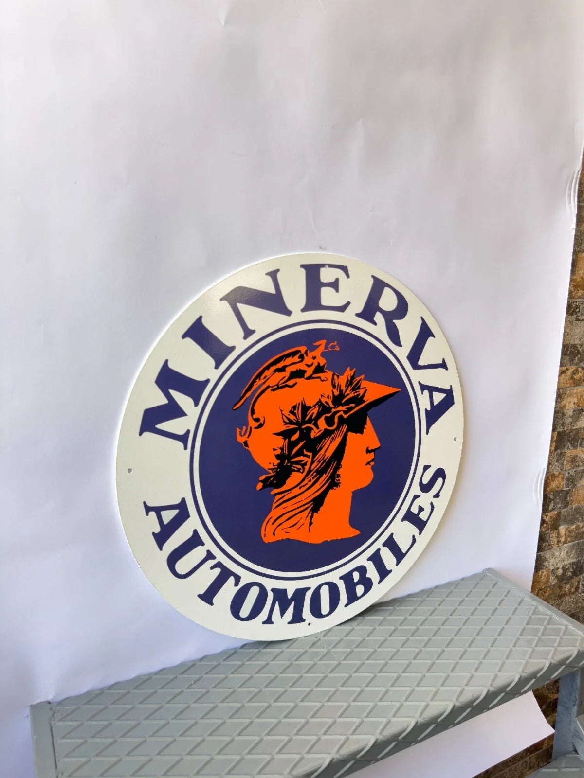 Minerva Automobiles Round Heavy Metal Sign – Garage & Man Cave Decor