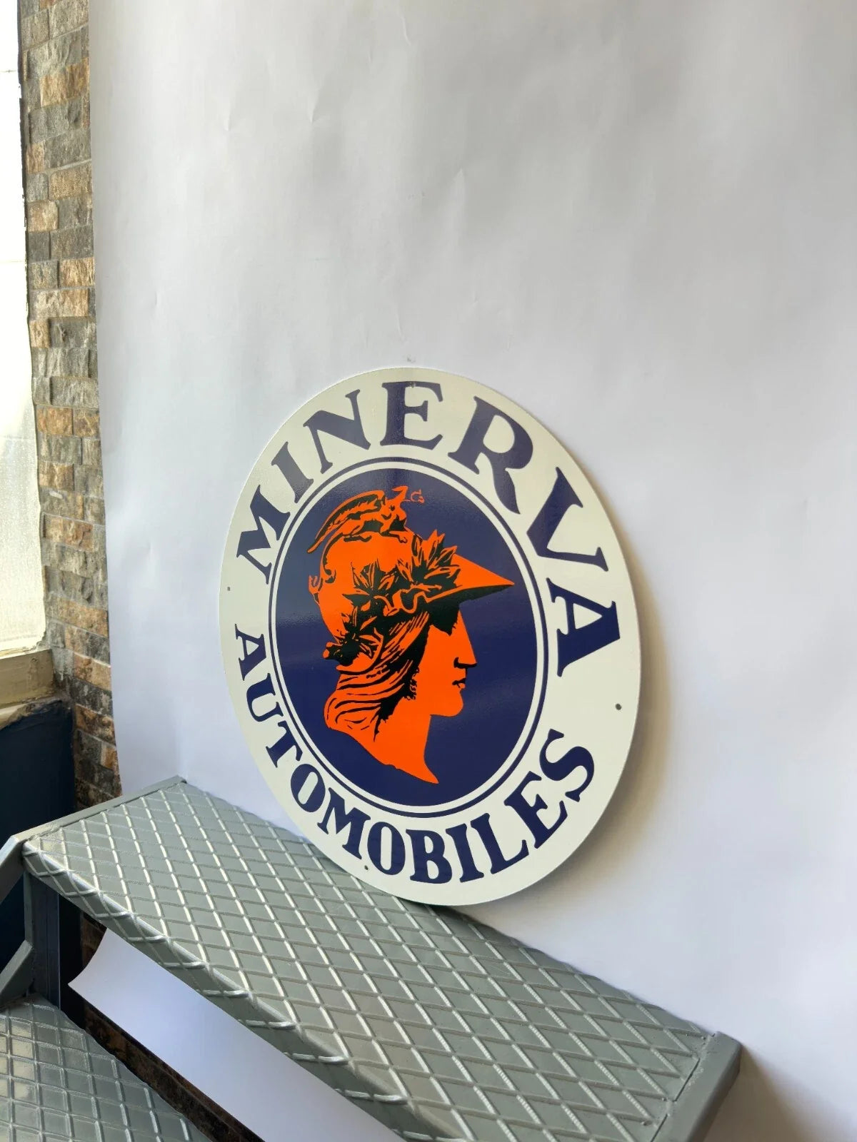 Minerva Automobiles Round Heavy Metal Sign – Garage & Man Cave Decor