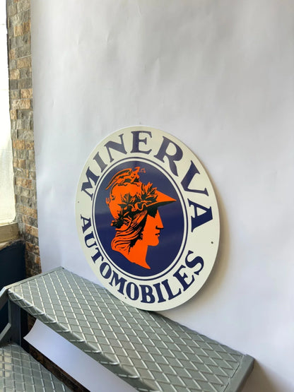 Minerva Automobiles Round Heavy Metal Sign – Garage & Man Cave Decor