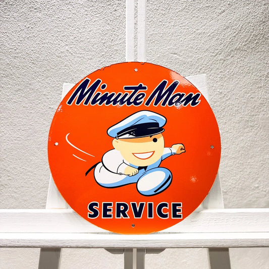 Minute Man Service Round Heavy Metal Sign – Garage & Man Cave Decor