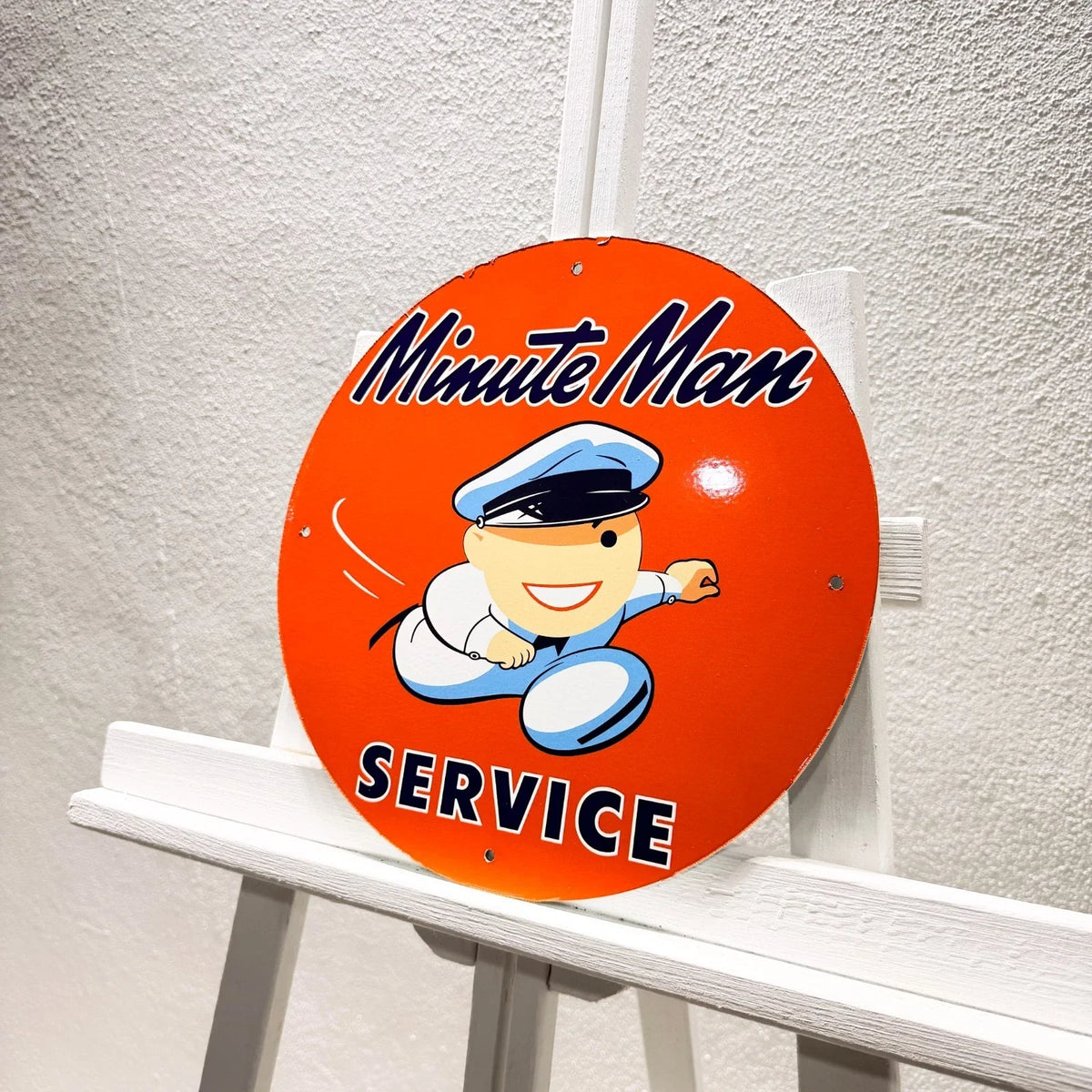 Minute Man Service Round Heavy Metal Sign – Garage & Man Cave Decor