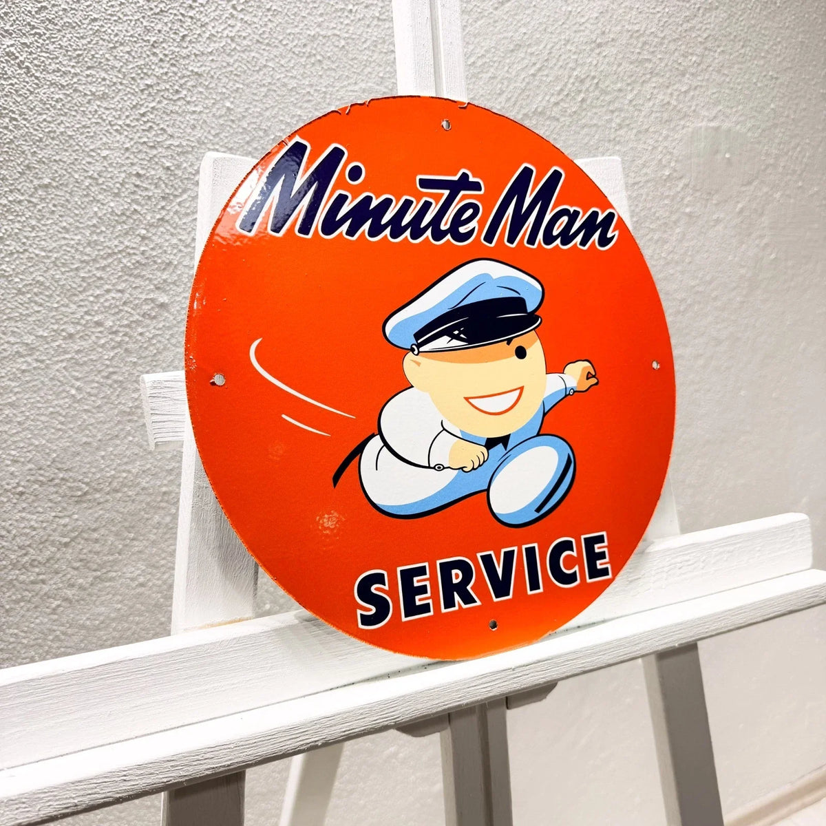 Minute Man Service Round Heavy Metal Sign – Garage & Man Cave Decor
