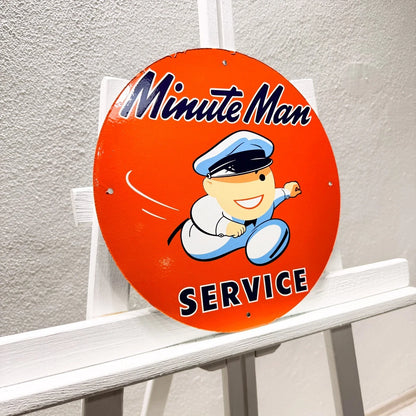 Minute Man Service Round Heavy Metal Sign – Garage & Man Cave Decor