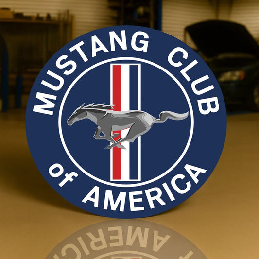 MUSTANG CLUB OF AMERICA Round Heavy Metal Sign – Garage & Man Cave Decor