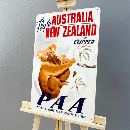 PAA Clipper Fly to Australia & New Zealand Heavy Metal Sign – Garage & Man Cave Decor