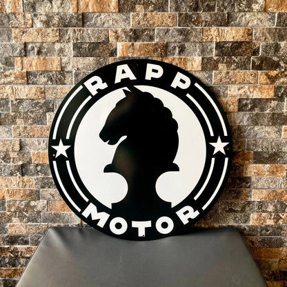 Rapp Motorenwerke Crest 1913 - Pre-BMW Origins Round Heavy Metal Sign – Garage & Man Cave Decor