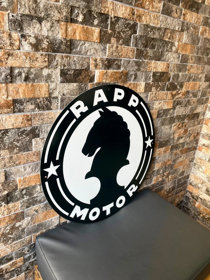 Rapp Motorenwerke Crest 1913 - Pre-BMW Origins Round Heavy Metal Sign – Garage & Man Cave Decor