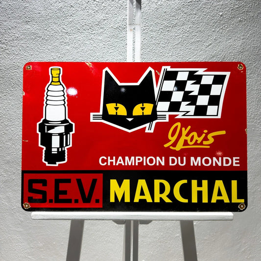 Rusty S.E.V. Marchal Champion du Monde Heavy Metal Sign – Garage & Man Cave Decor