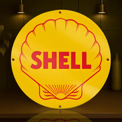 SHELL GASOLINE - Minimal Round Heavy Metal Sign – Garage & Man Cave Decor