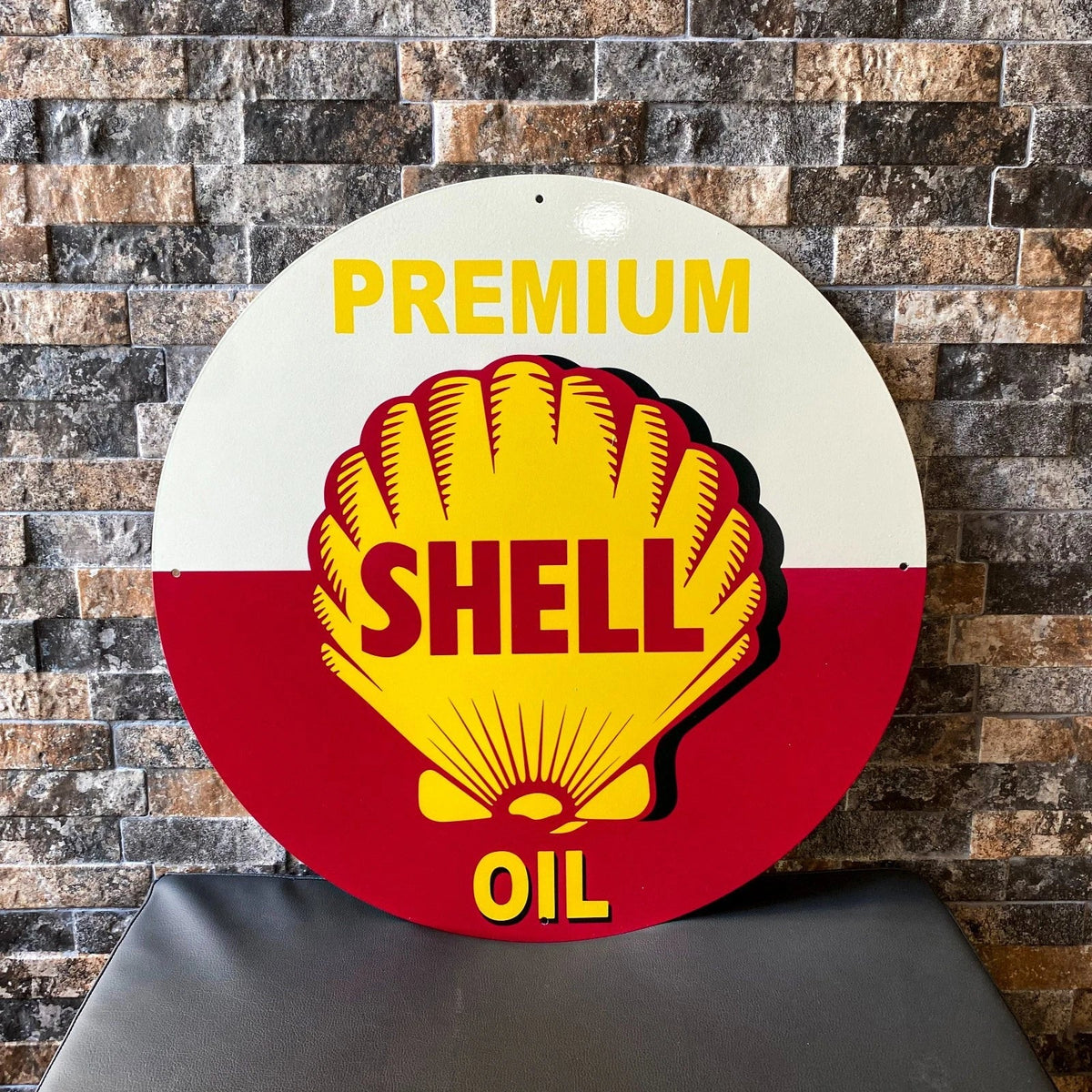 SHELL PREMIUM OIL Round Heavy Metal Sign – Garage & Man Cave Decor