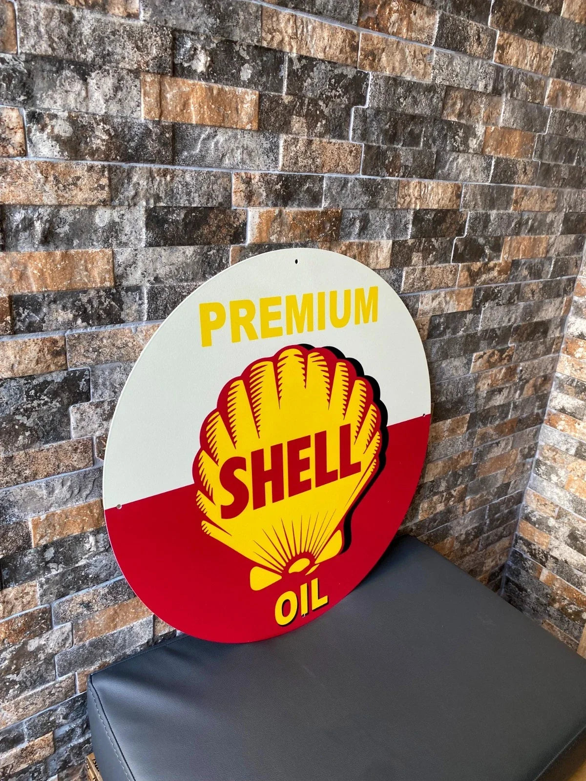 SHELL PREMIUM OIL Round Heavy Metal Sign – Garage & Man Cave Decor