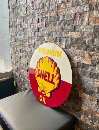 SHELL PREMIUM OIL Round Heavy Metal Sign – Garage & Man Cave Decor