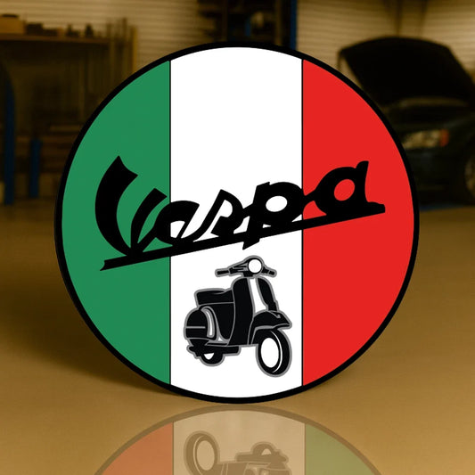 Vespa Italian Round Heavy Metal Sign – Garage & Man Cave Decor